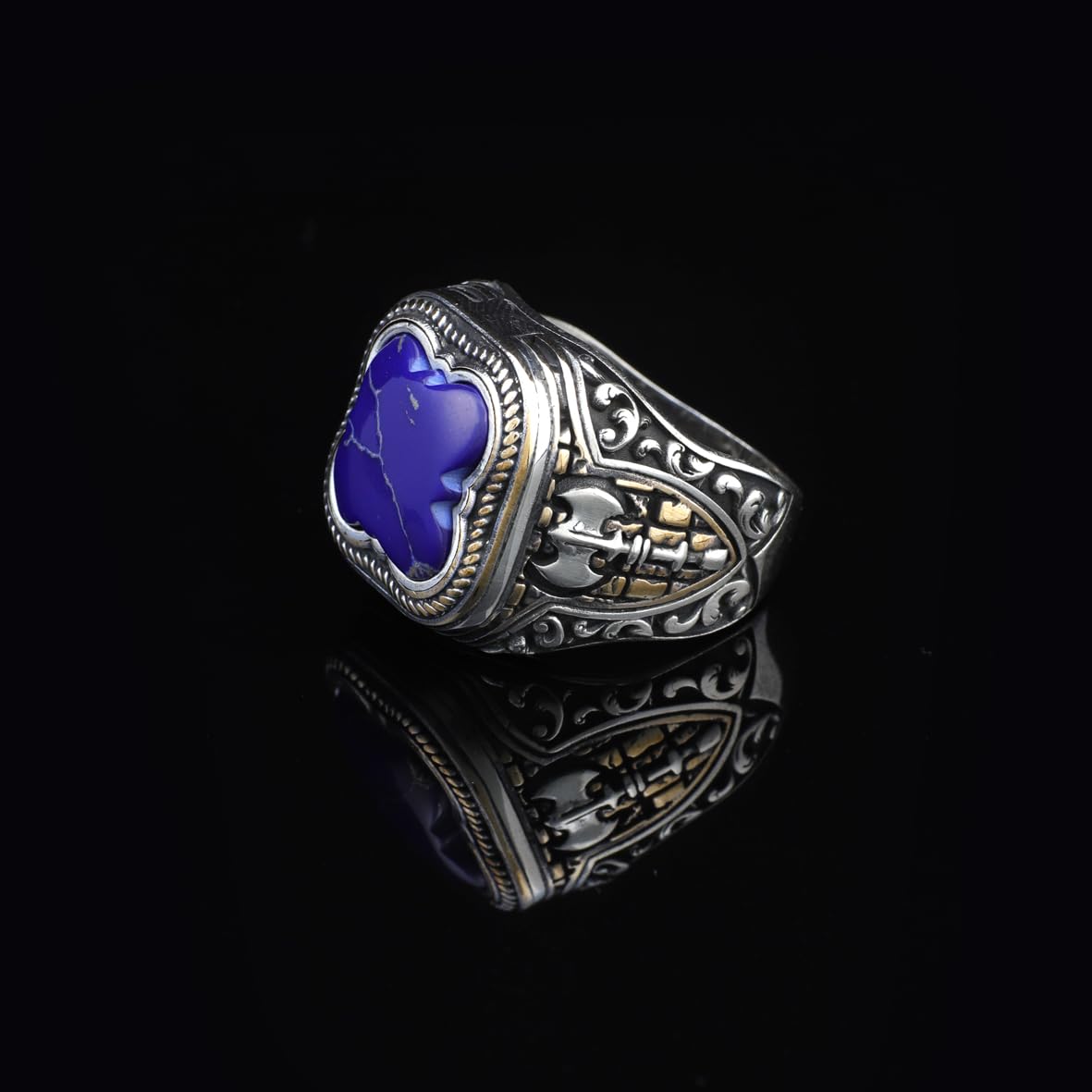 Handmade Vintage Lapis Lazuli Ax Ring - 925 Sterling Silver Men's Gemstone Ring - 925 sterling silver rings for men - Birthday Gifts