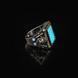 Mens Turquoise Lion Ring – Sword Animal Signet Gemstone in Sterling Silver — image 4