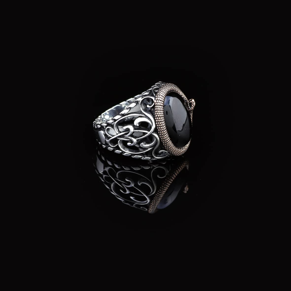 Mystical Serpent Onyx and Sterling Silver Snake Ring