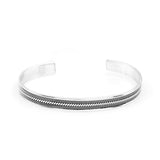 Men Thick Silver Band Bracelet – Handmade Sterling Silver Cuff Bracelet with Embroidered Design — image 1