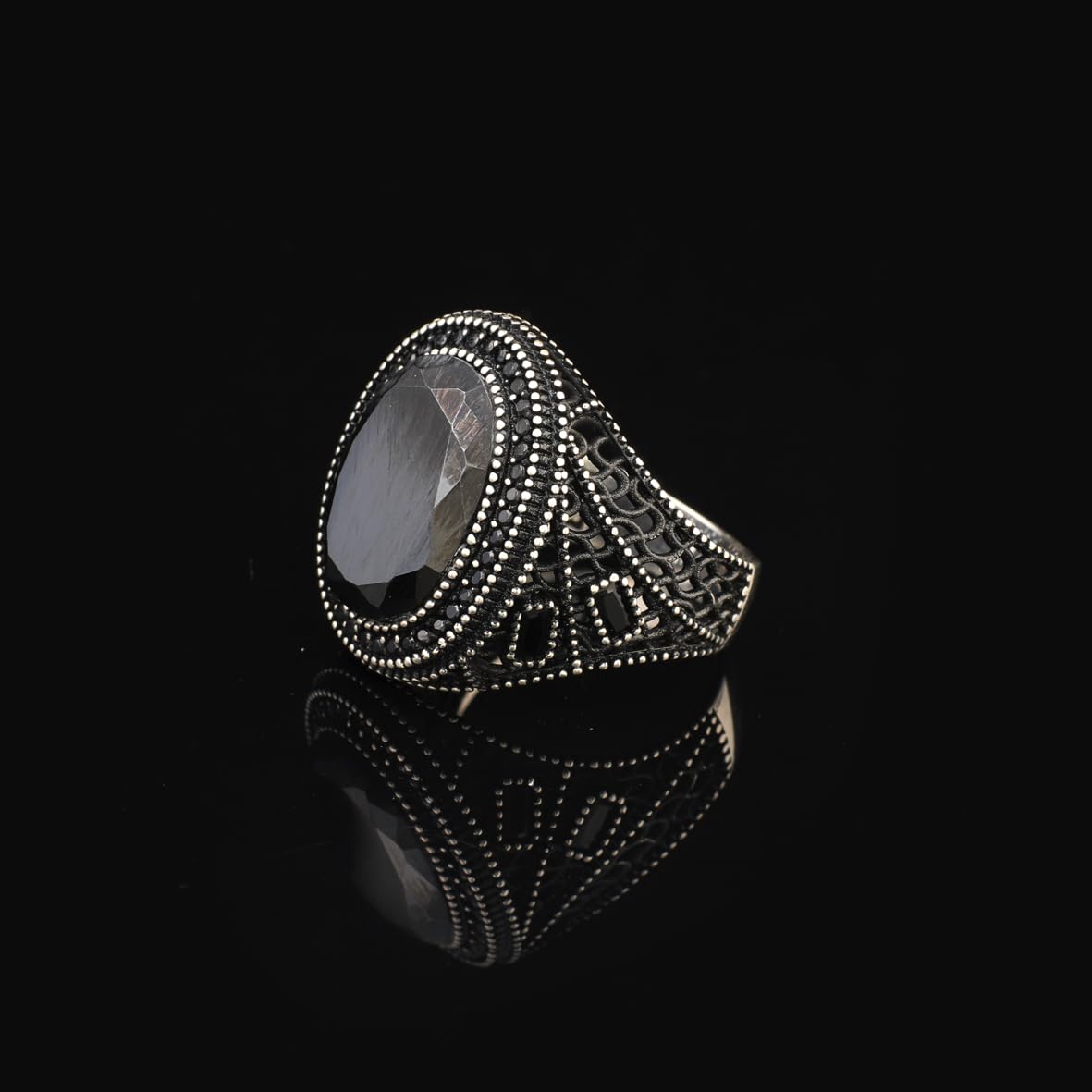 Black Onyx Ring for Men – Ottoman Style Handmade Sterling Silver Ring