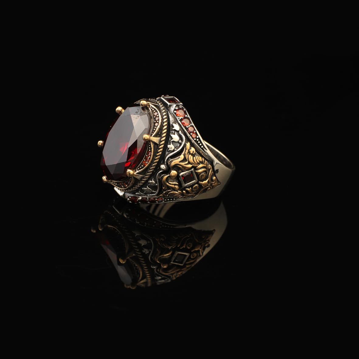 Handmade Garnet Ring Ottoman Style – Large Statement Vintage Gemstone Ring