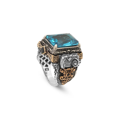 Aquamarine Ring Sterling Silver Chunky Silver Ring