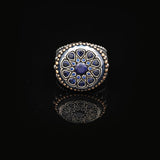 Vintage Embroidered Signet Ring with Blue Tiger Eye Gemstone - 925 Sterling Silver Men's Engagement Ring — image 3