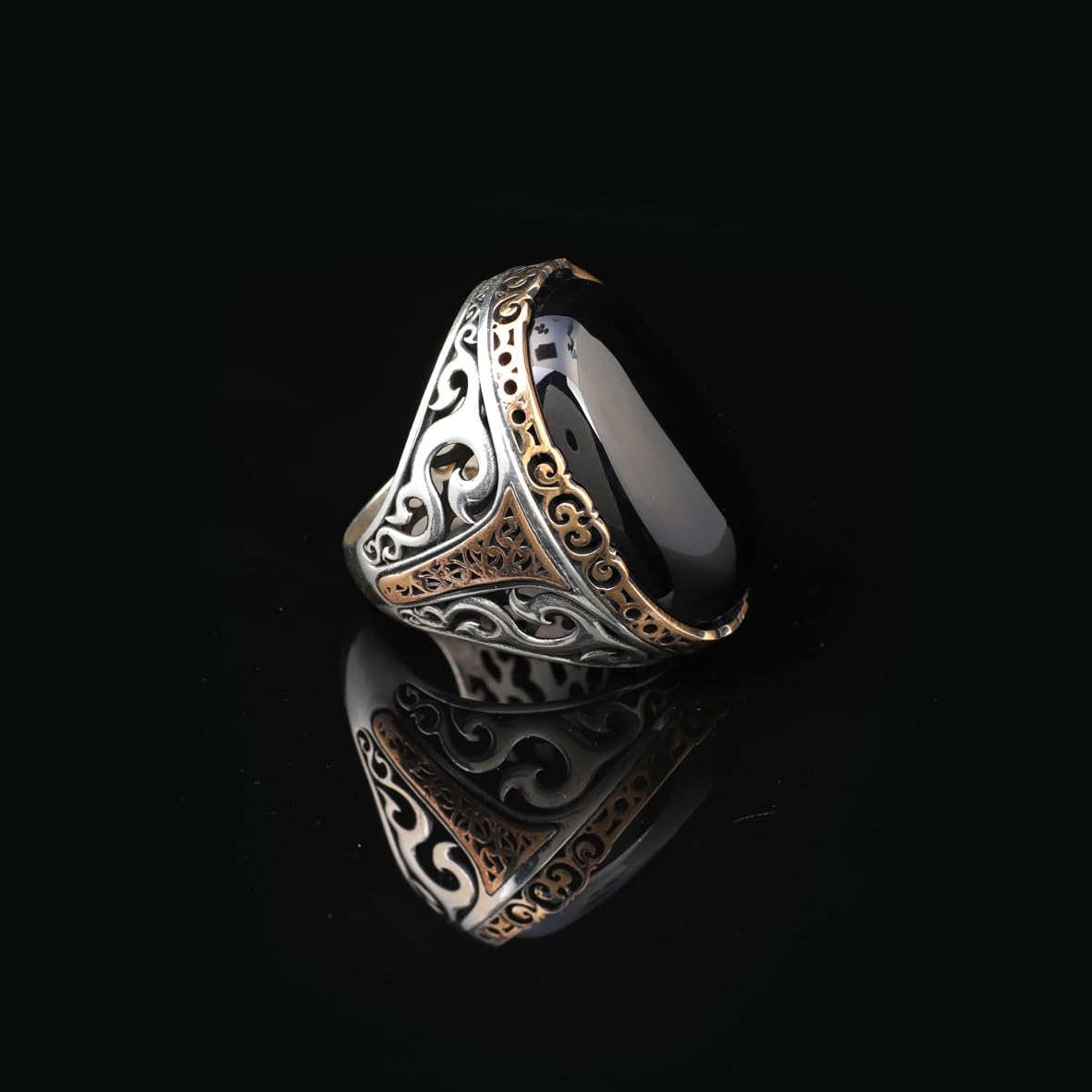 Onyx Ring, Oval Stone, Large Ring, Gemstone Ring, Ottoman, Men Vintage, Handmade, 925 Sterling Silver Rings for Men, Silver Polishing Cloth