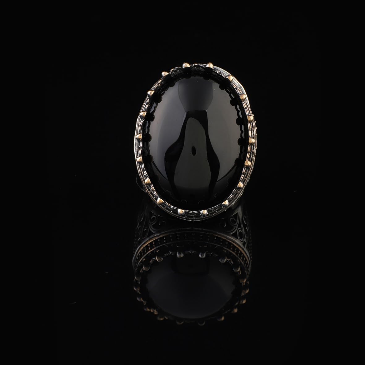 Black Onyx Ring - Chunky Silver Gemstone Engagement Ring for Men