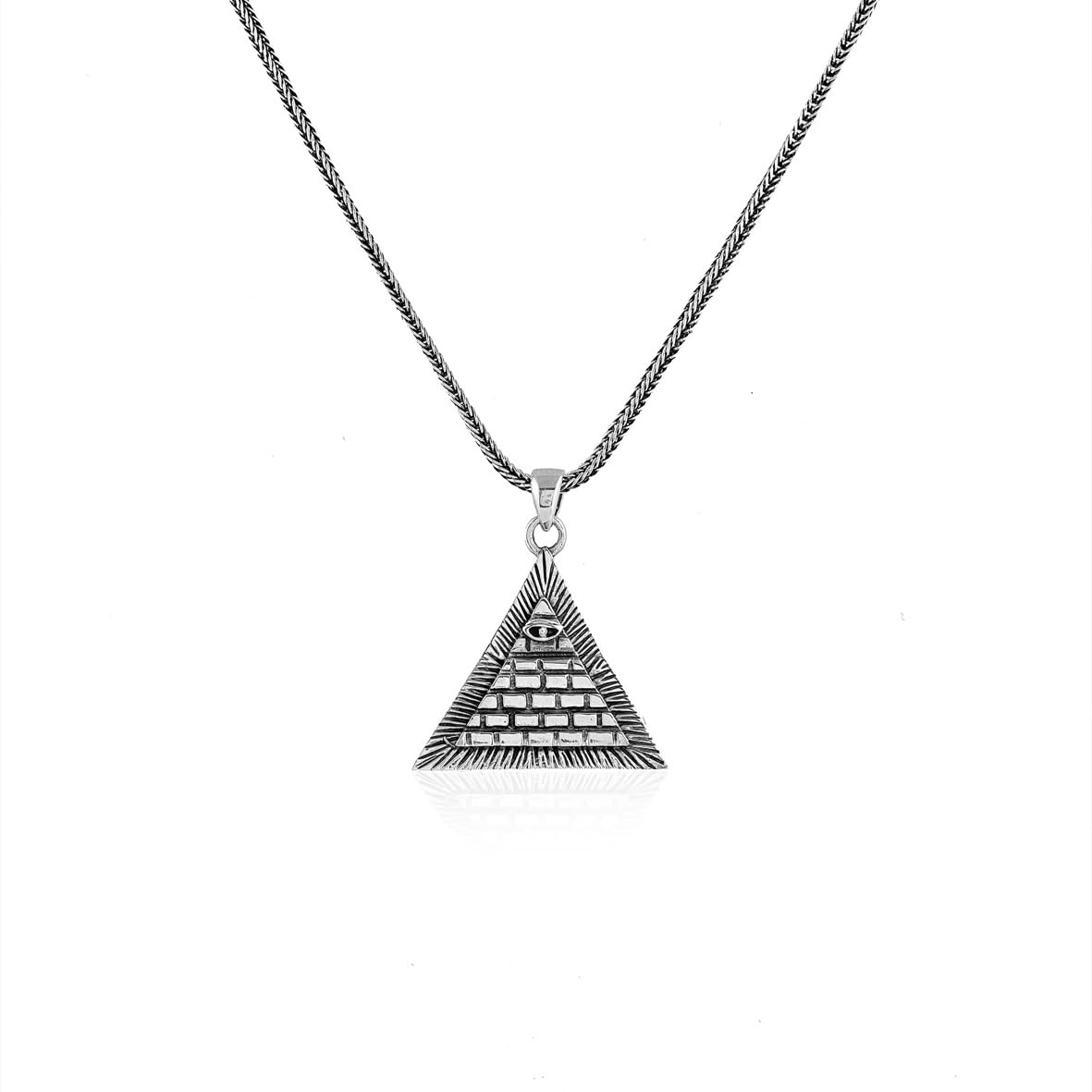 Men's Sterling Silver Eye of Horus Necklace with Pyramid Pendant and Silver Chain - Ancient Egyptian Symbol - Birthday Gifts