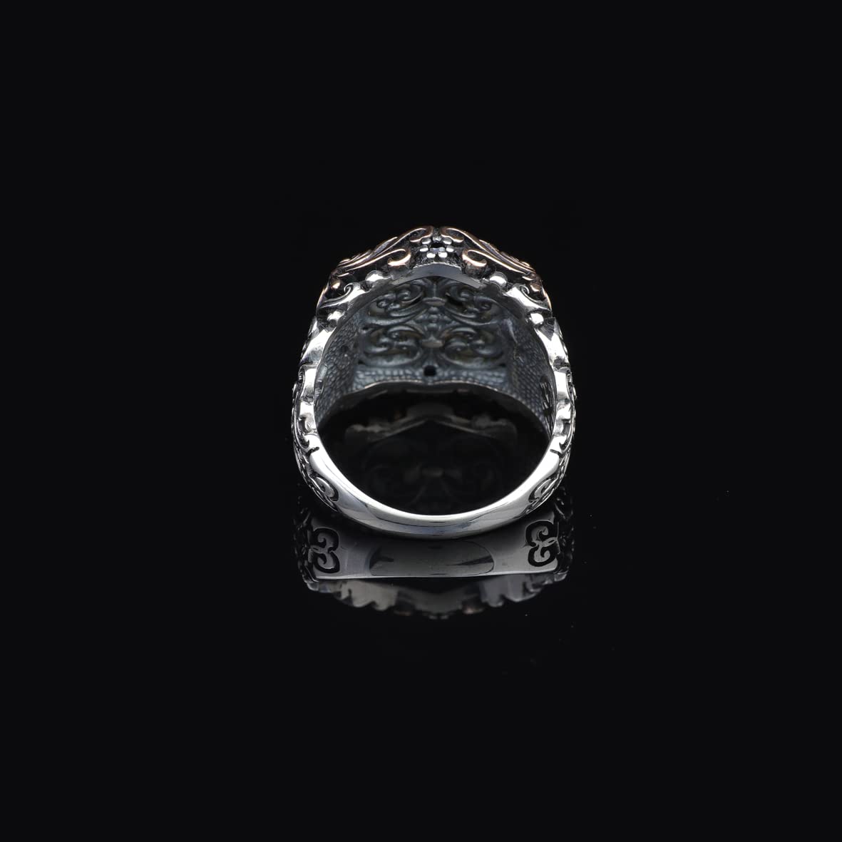 Vintage Ottoman Style Mother of Pearl and Onyx Silver Ring