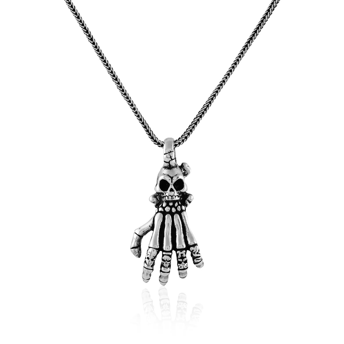 Gothic Skull Necklace – Skeleton Pendant in Sterling Silver for Men