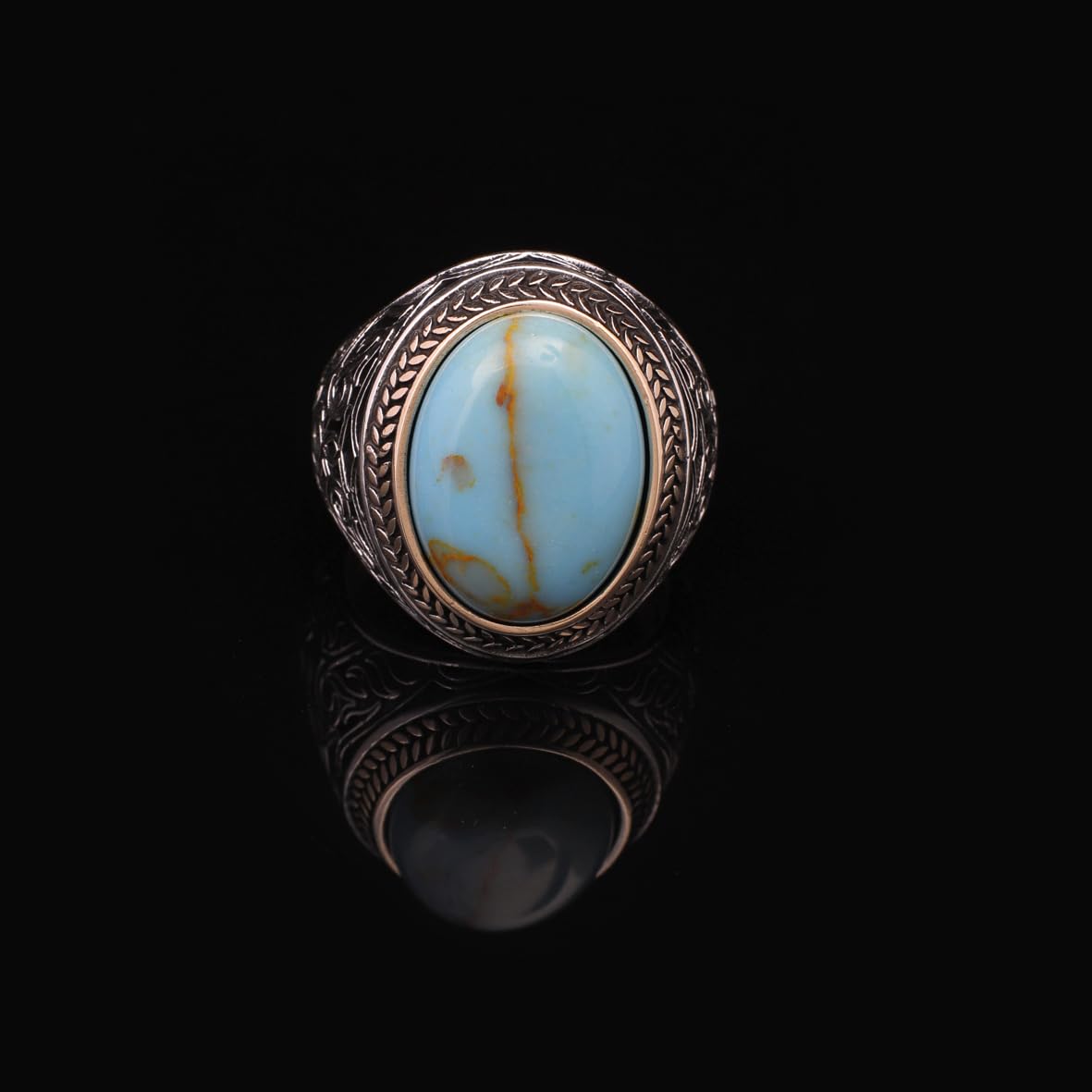 Handmade Genuine Turquoise Men's Ring - 925 Sterling Silver Gemstone Jewelry with Silver Polishing Cloth Gift