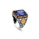 Handmade Mens Sterling Silver Sapphire Ring – Ottoman Vintage Gemstone Engagement Ring with Custom Engraving & Gift Silver Polishing Cloth — image 1
