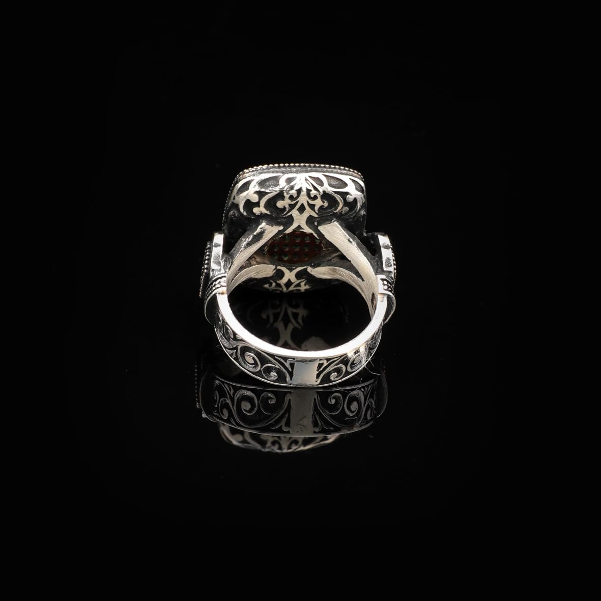 Handmade Vintage Jade Ring with Micro Stones – 925 Sterling Silver Statement Ring for Men