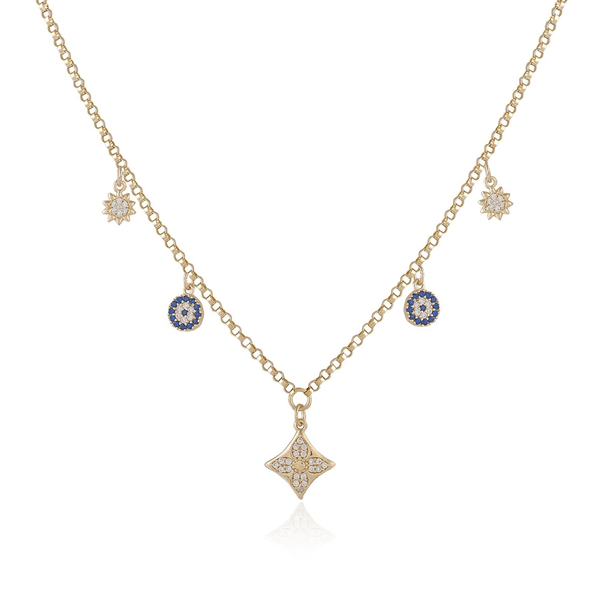 Evil Eye and Sun Necklace in Gold Plated Jewelry Collection for Women - Sterling Silver Evil Eye and Sun Necklace for Women - Aesthetic Charm