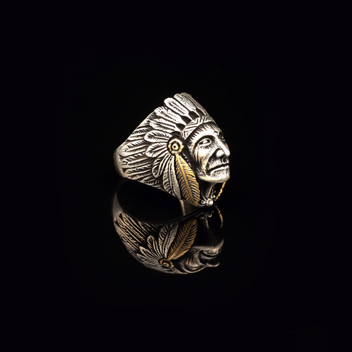 American Indian Chief Handmade Silver Men Ring