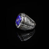 Lapis Lazuli Ring with White Sapphire Accent - Handcrafted Vintage Men's Sterling Silver Sword Gemstone Ring with Micro Stone Detail and Silver Polishing Cloth Gift — image 4