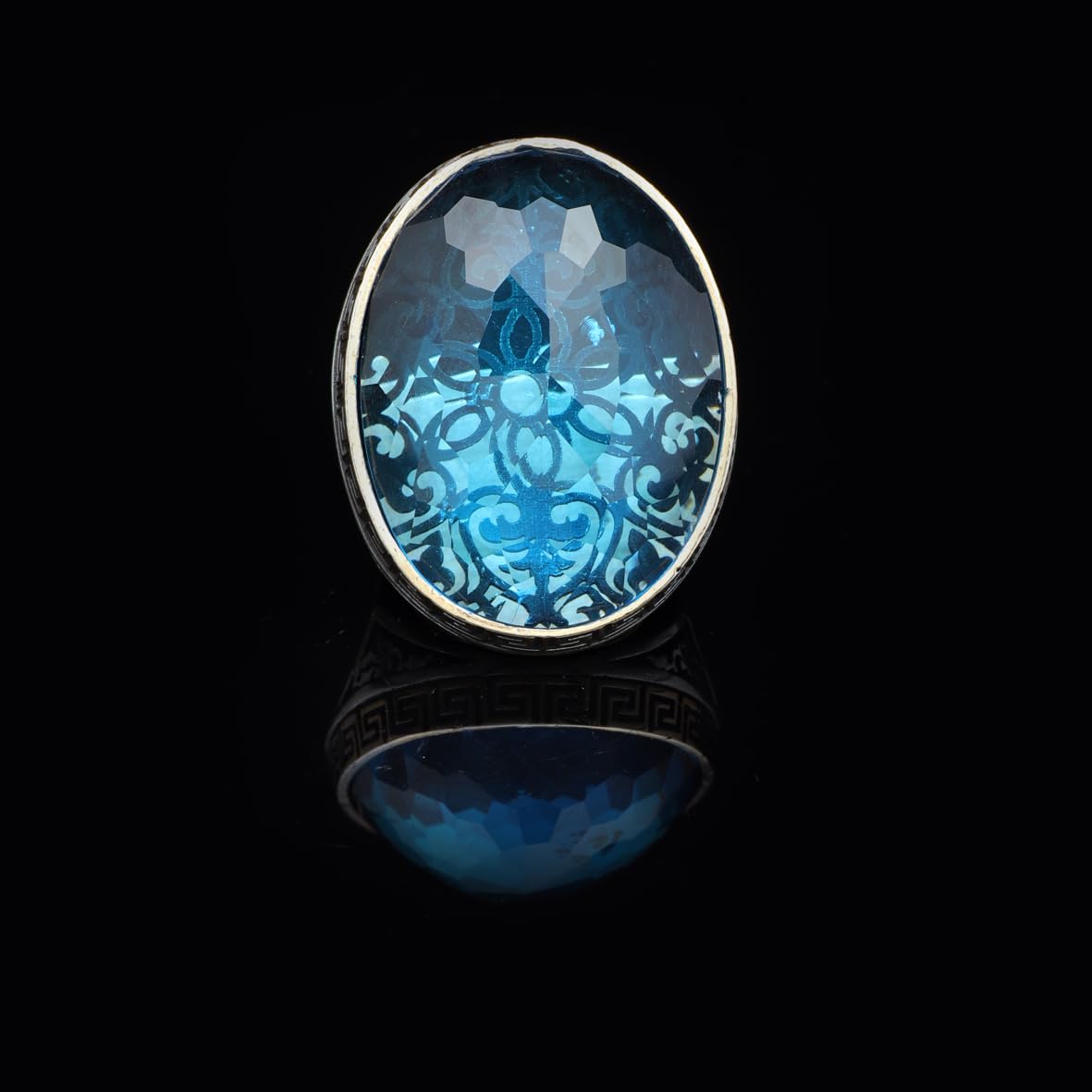 Handmade Aquamarine Ring for Men with Large Oval Stone – Vintage 925 Sterling Silver Engagement Ring