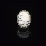 Mens White Turquoise Ring – Chunky Sterling Silver Ring with Micro Sapphire — image 2