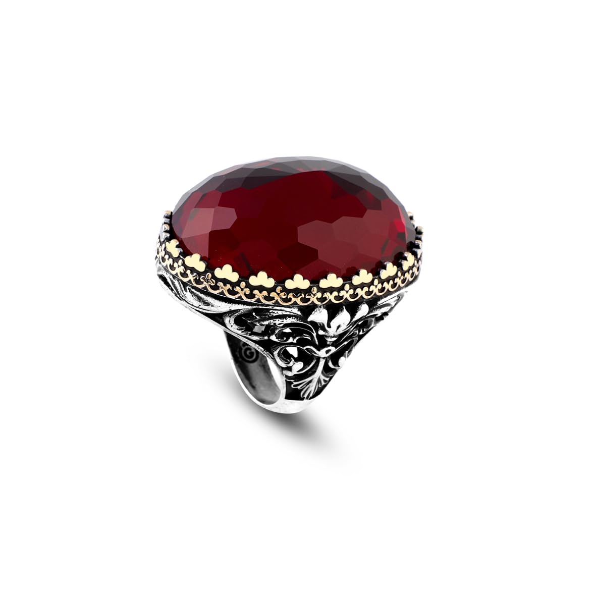 Garnet Gemstone Ring for Men – Chunky Sterling Silver Ottoman Style Vintage Ring