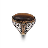 Men's Vintage Tiger Eye Ring - Handmade Oval Gemstone Ottoman Style Large 925 Sterling Silver Ring with Silver Polishing Cloth Gift — image 1