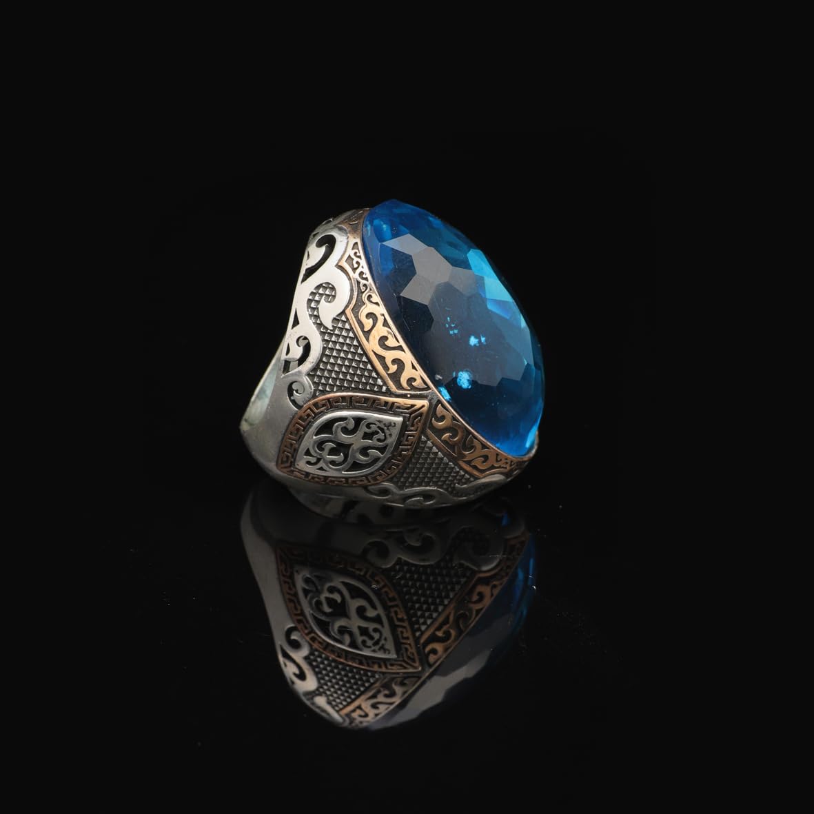 Aquamarine Large Oval Stone Ring for Men