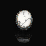 White Turquoise Ring with Micro Turquoise Stone – Large Oval Vintage Men’s Ring in Polished 925 Sterling Silver — image 3