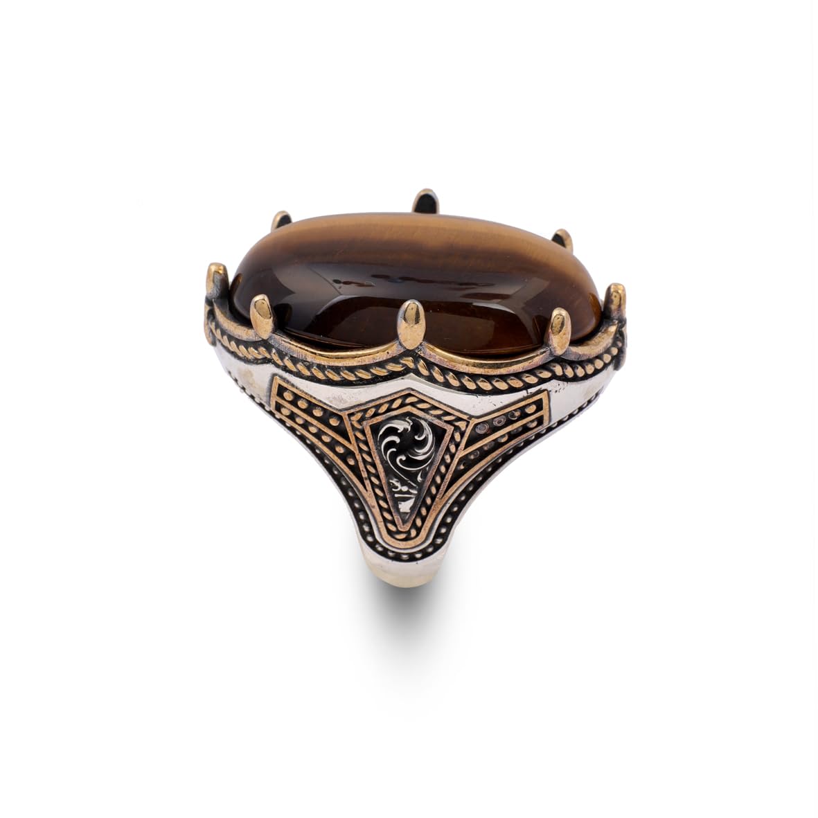 Vintage Style Tiger Eye Ring with Oval Gemstone - Handmade Ottoman Ring