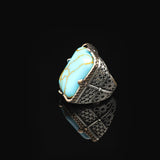 Vintage Large Turquoise Ring for Men - 925 Sterling Silver Turkish Handmade Polished Engagement Ring with Silver Polishing Cloth Gift — image 5