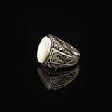 Mother of Pearl Ring Signet Ring Pinky Ring Ottoman Vintage 925 Sterling Silver Promise Engagement Gemstone Ring Gift for Husband — image 5