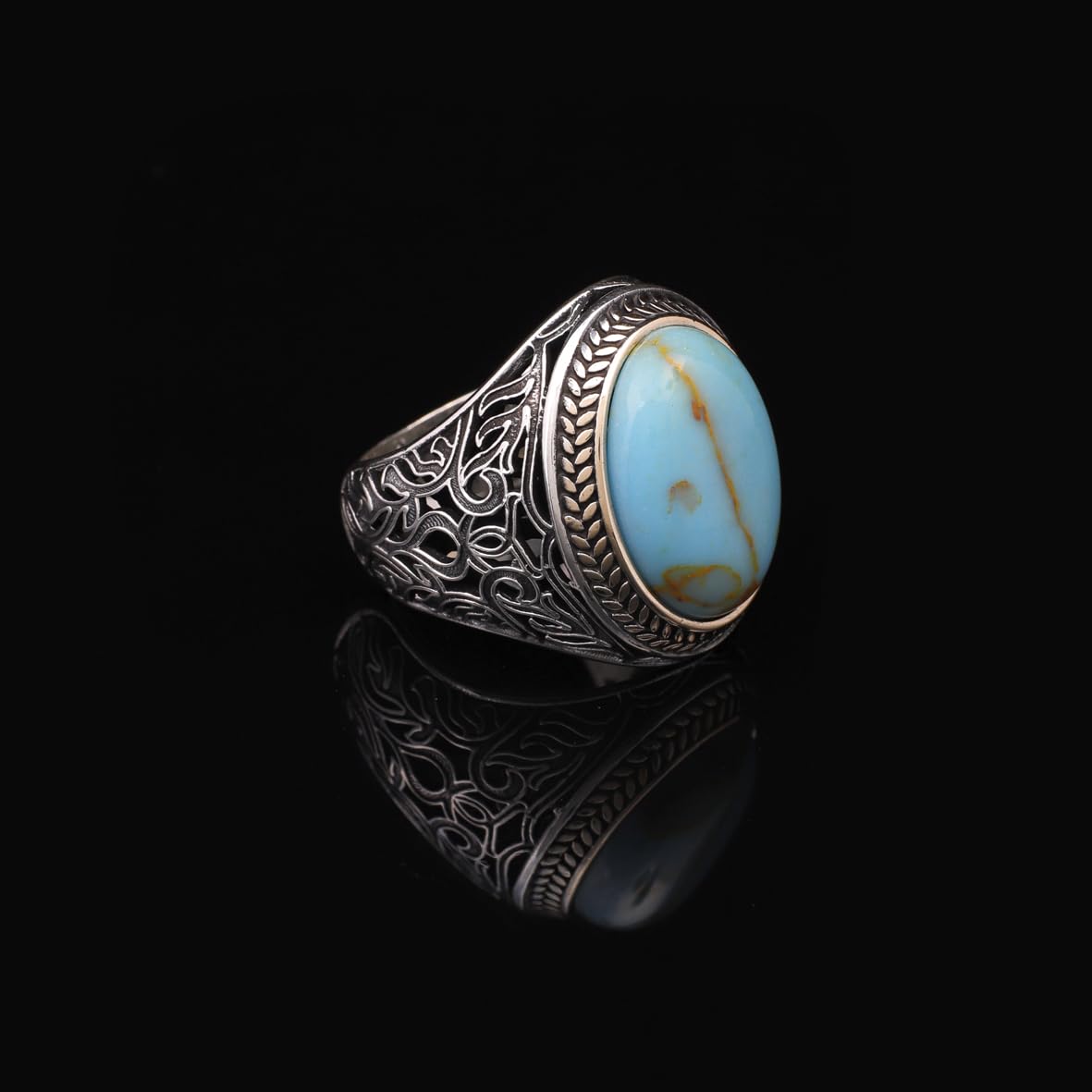 Handmade Genuine Turquoise Men's Ring - 925 Sterling Silver Gemstone Jewelry with Silver Polishing Cloth Gift