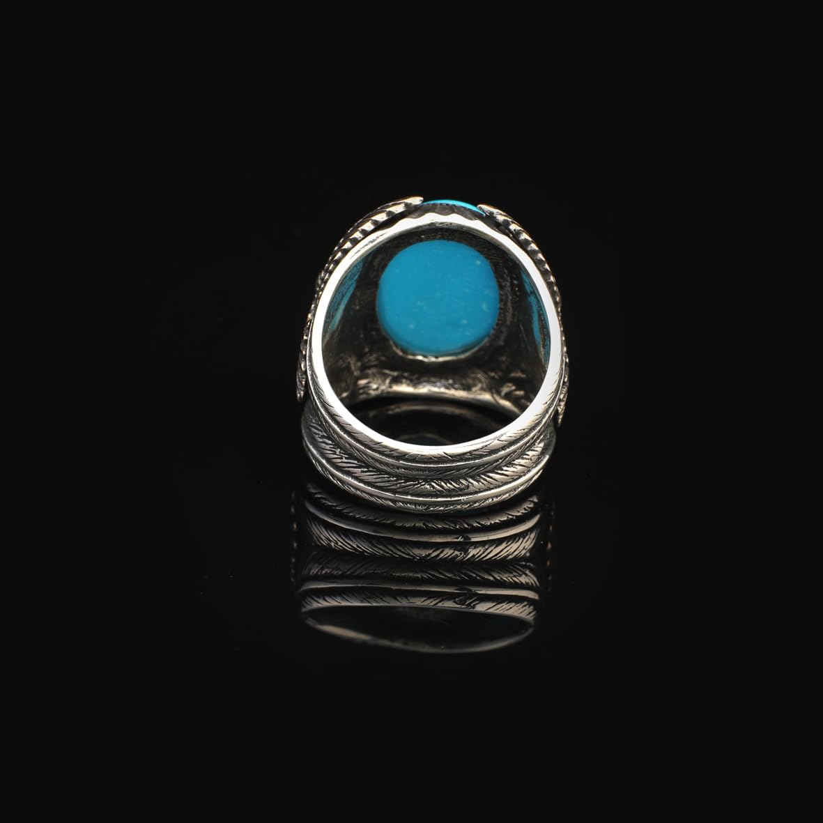 Mens Turquoise Eagle Ring – Vintage Animal Signet Ring with Gemstone in Sterling Silver