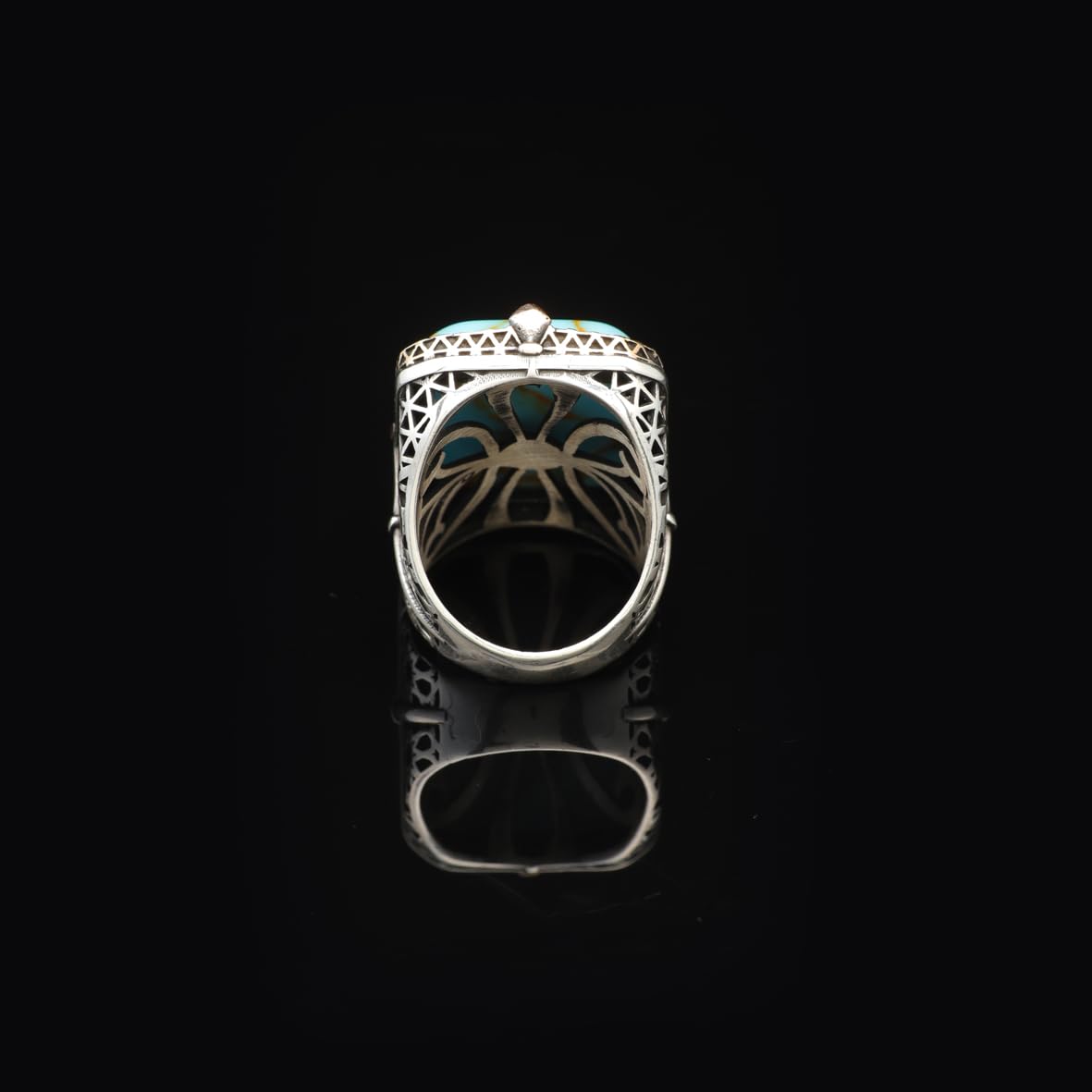 Vintage Large Turquoise Ring for Men - 925 Sterling Silver Turkish Handmade Polished Engagement Ring with Silver Polishing Cloth Gift