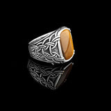 Tiger Eye Ottoman Signet Ring for Men – Vintage Sterling Silver Gemstone Engagement Ring – Handmade Custom Engraved Mens Ring with Gift Silver Polishing Cloth — image 4