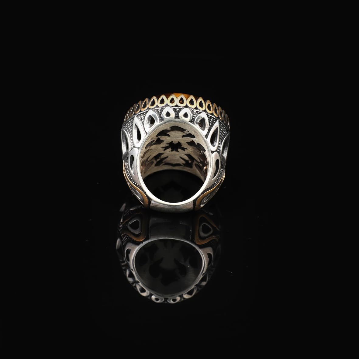 Tiger Eye Ring - Oval Gemstone Men's Vintage Handmade Ottoman Design - 925 Sterling Silver Rings with Silver Polishing Cloth Gift