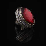 Iris Flower Model Garnet Ring - Chunky Sterling Silver Engagement Ring for Men — image 4