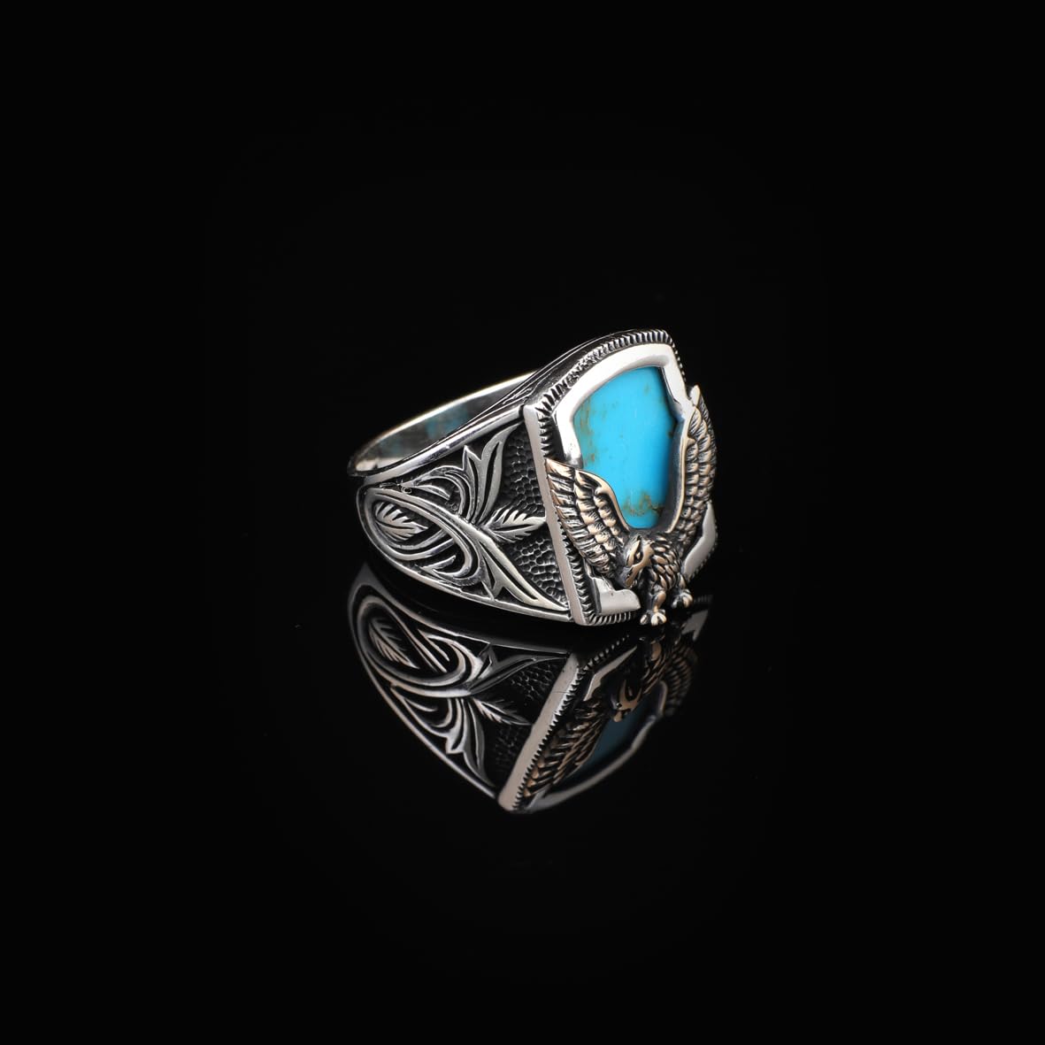 Handmade Turquoise Gemstone Eagle Ring for Men Vintage 925 Sterling Silver