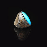 Handmade Turquoise Men’s Ring with Large Oval Stone – Vintage 925 Sterling Silver Engagement Ring — image 4