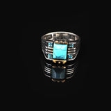 Handmade Turquoise Gemstone Square Stone Pinky Ring for Men Vintage 925 Sterling Silver — image 3