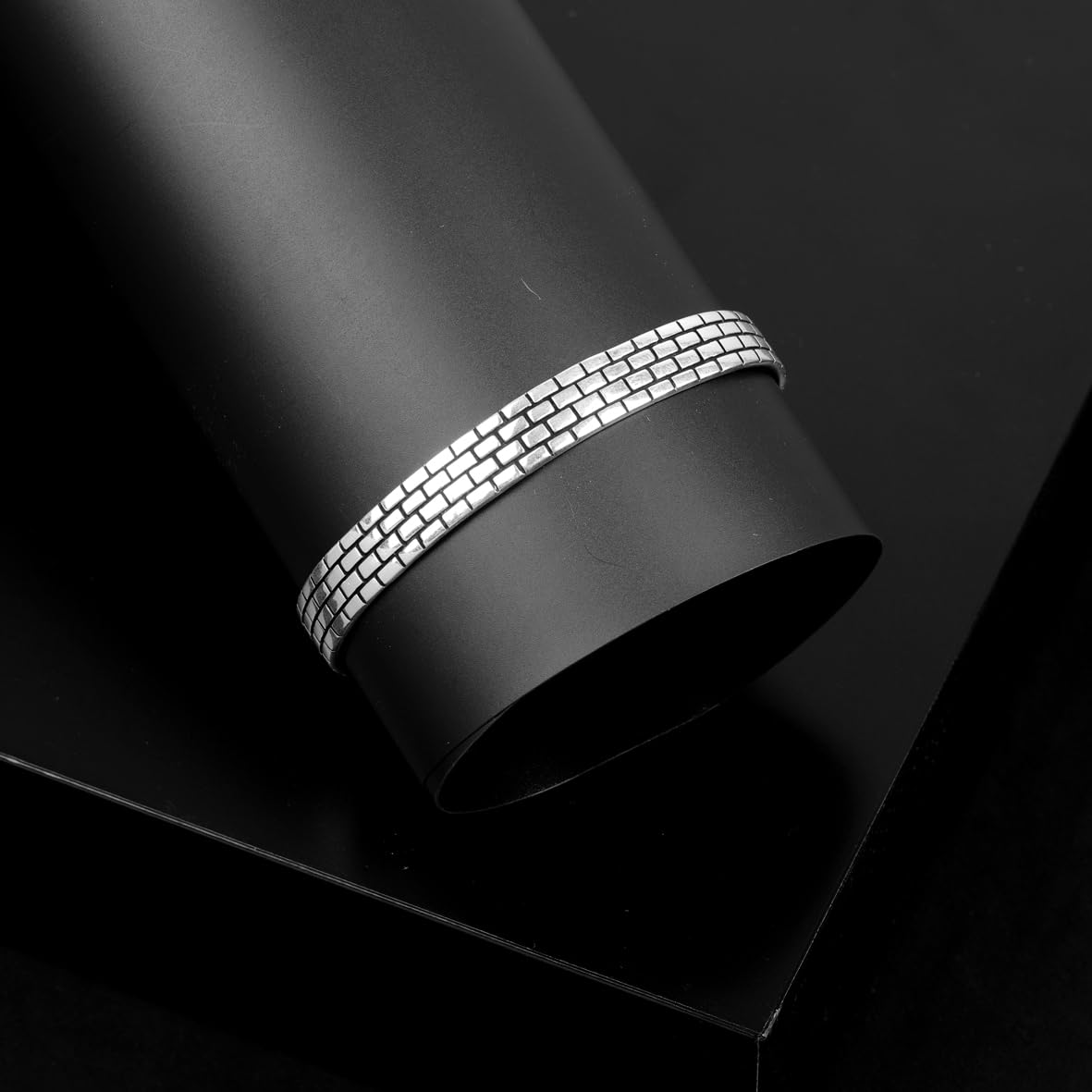 Men Thick Silver Band Bracelet