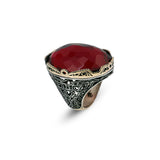Garnet Ring with Large Oval Stone – Vintage 925 Sterling Silver Men’s Ring — image 1