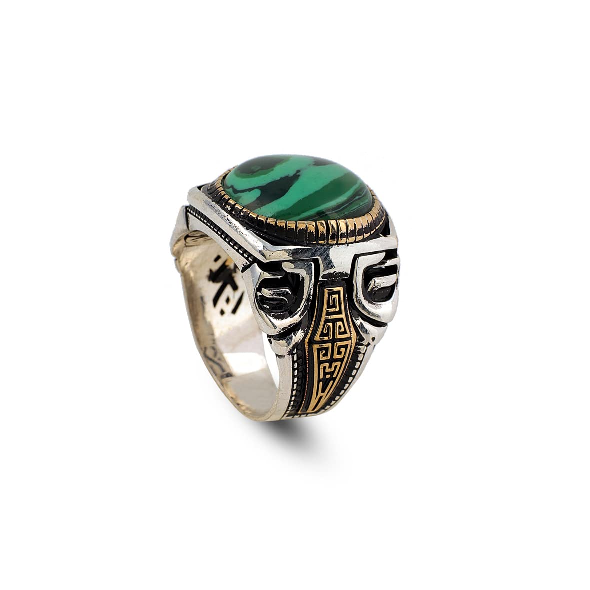 925 K Sterling Silver Malachite Ring Men