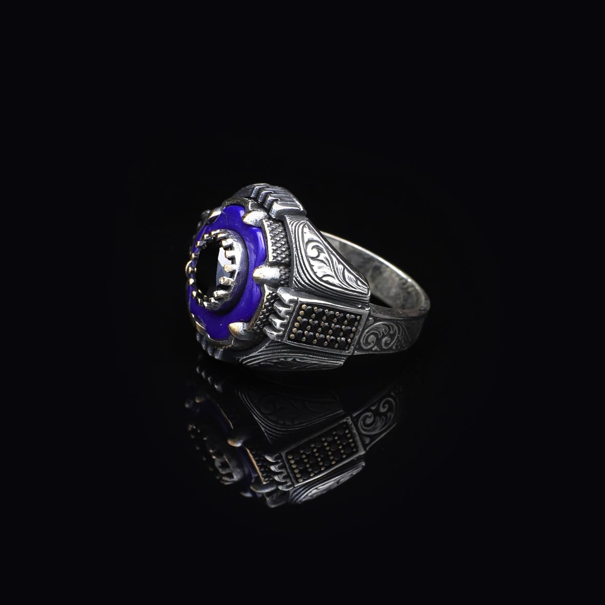Men's 925 Sterling Silver Lapis Lazuli Rotating Ring - Black Onyx Rotating Ring for Men - Birthday Gifts