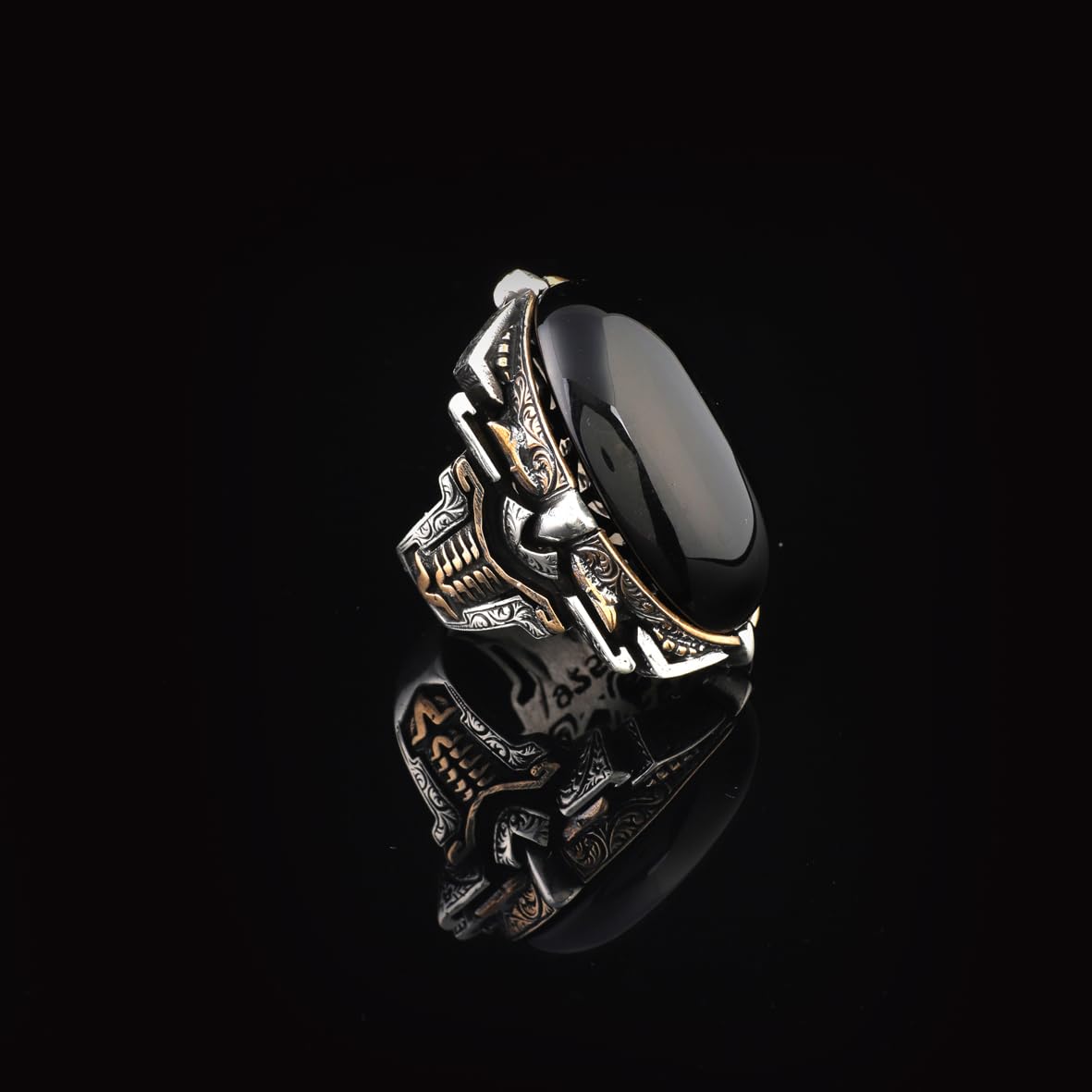 Black Onyx Ring for Men - Chunky Sterling Silver Engagement Ring