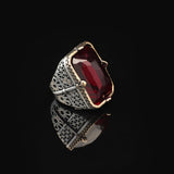 Vintage Large Garnet Ring for Men - 925 Sterling Silver Turkish Handmade Polished Engagement Ring with Silver Polishing Cloth Gift — image 4