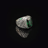 Handmade Emerald Gemstone Engagement Ring for Men Vintage 925 Sterling Silver — image 4