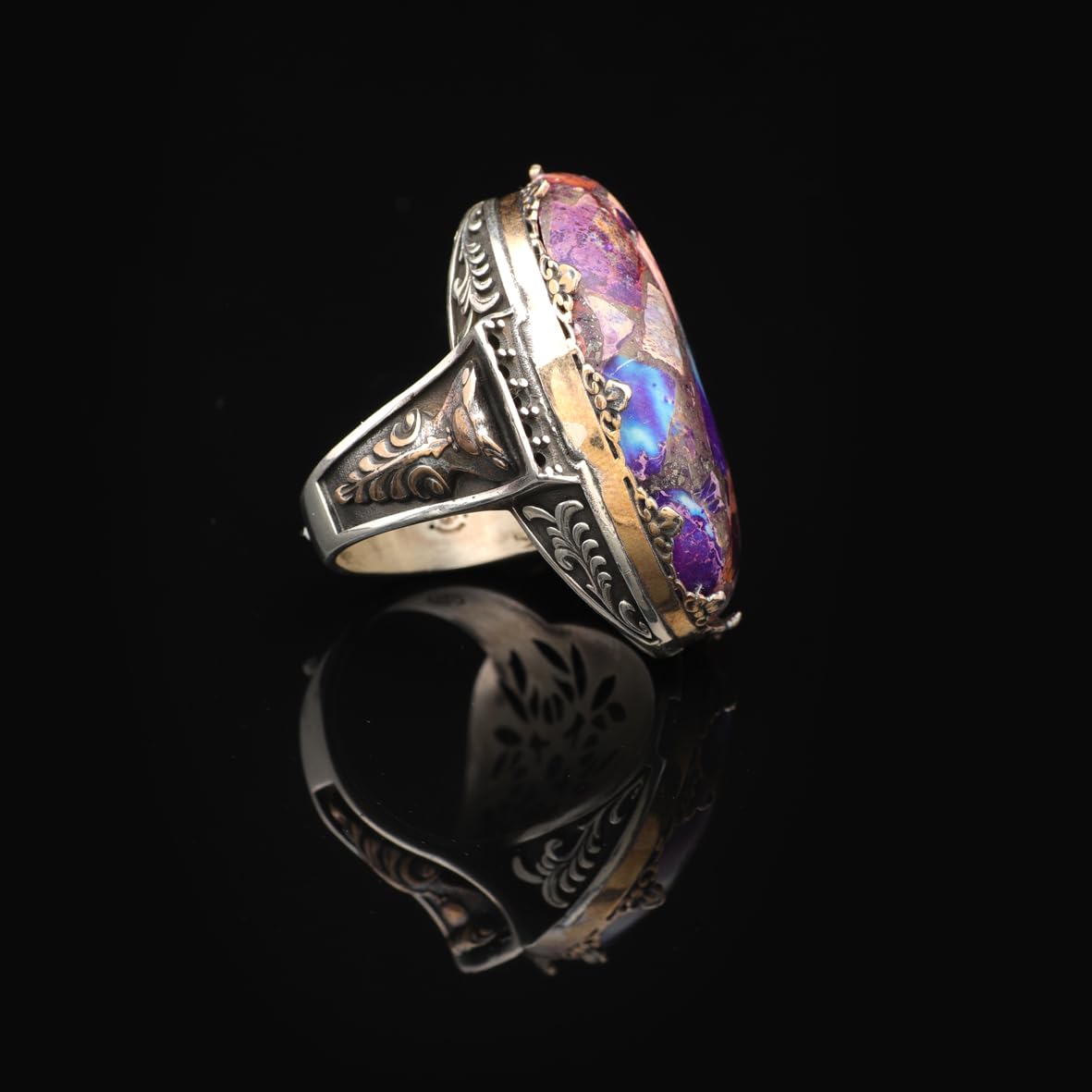 Special Turquoise Men’s Ring with Large Oval Stone – Vintage 925 Sterling Silver Ring