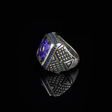 Lapis Lazuli and Onyx Men's Ring with Micro Stone Accents - Vintage Handmade 925 Sterling Silver Jewelry — image 4