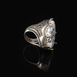 Handmade White Turquoise Large Ring with Oval Stone - Vintage Ottoman Men's 925 Sterling Silver Gemstone Ring - Silver Polishing Cloth Gift — image 4