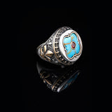 Genuine Turquoise Mens Ring with Micro Ruby Stone - Vintage Handmade 925 Sterling Silver Men's Ring with Silver Polishing Cloth Gift — image 3