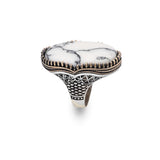 White Turquoise Oval Stone Ring for Men - Large Vintage 925 Sterling Silver Handmade Engagement Ring - Polished with Custom Engraving - Includes Silver Polishing Cloth Gift — image 1