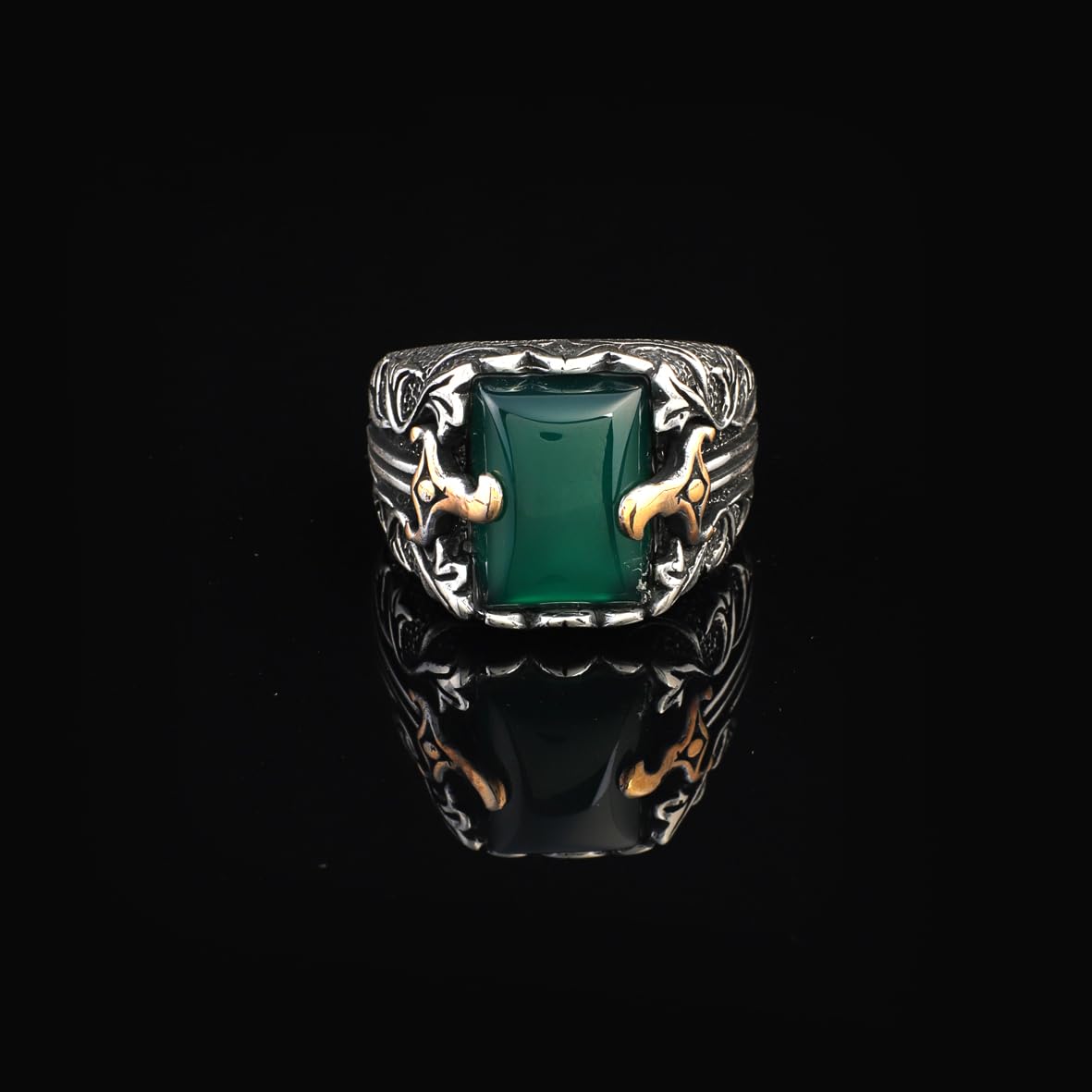 Sterling Silver Jade Ring - Men's Sword Pinky Ring